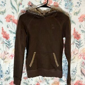 Vintage Ezra Fitch Brown Textured Hoodie with Embellishment